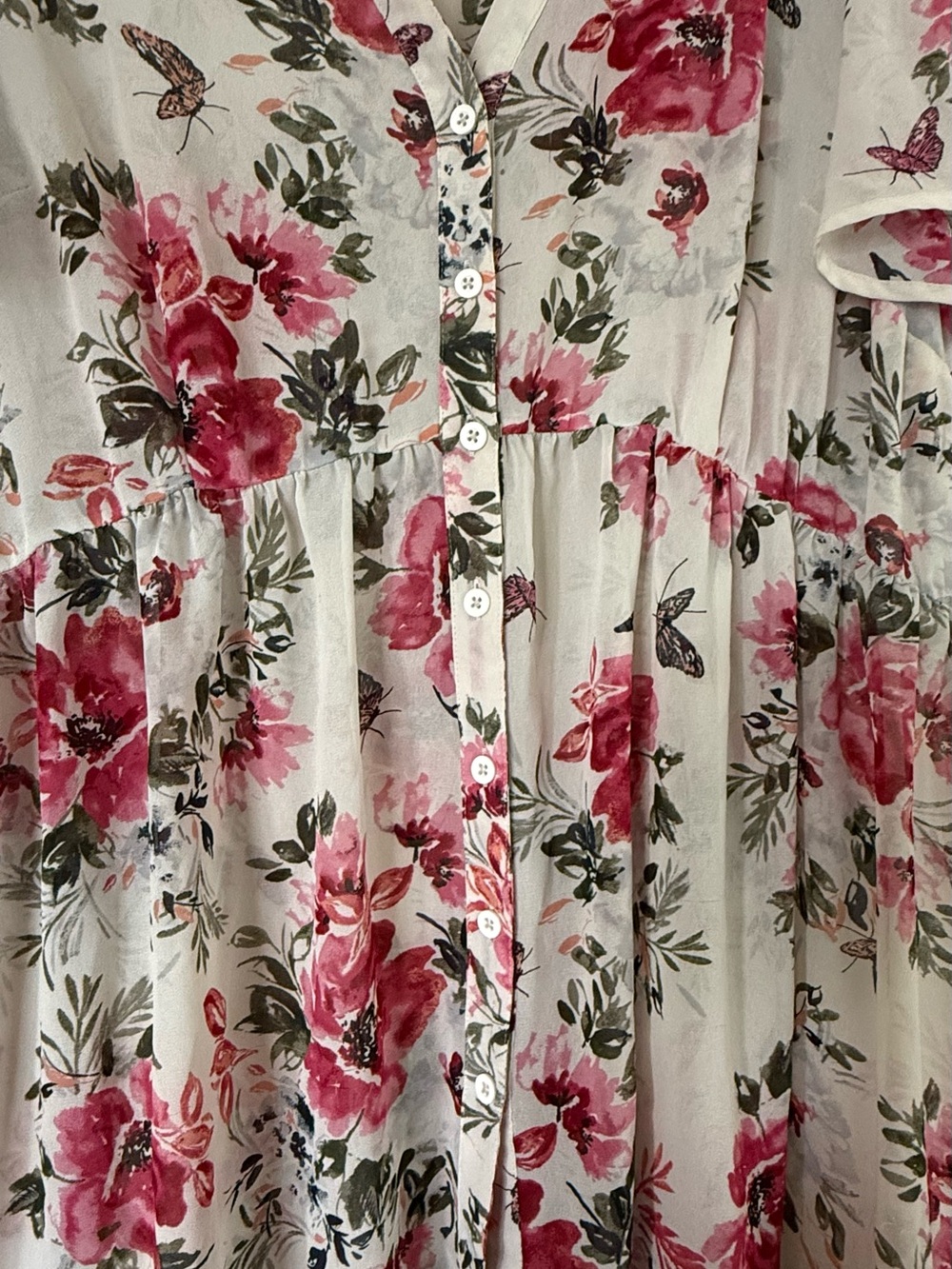 Floral Button-Front Blouse in White and Pink